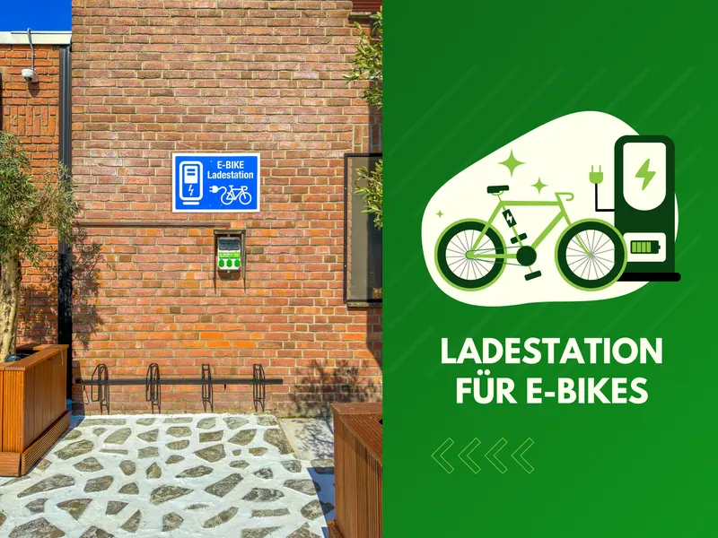 E-Bike-Ladestation mit Fahrradständern am Hotel Omega in Moers